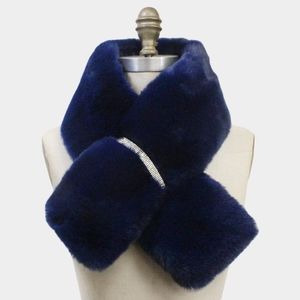 Blue Faux Fur Bling Style Pull Through Scarf Collar Winter Fashion Accessory